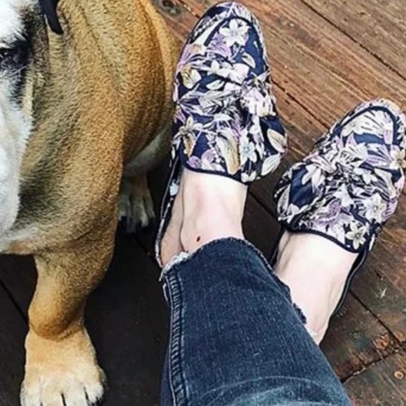 A New Day Dark Floral Material Slip On Mules Cigar Loafers - Picture 3 of 5